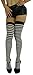 ToBeInStyle Women’s Opaque Hoseiry Thin Striped Thigh High Long Stocking - Black W/White Stripes