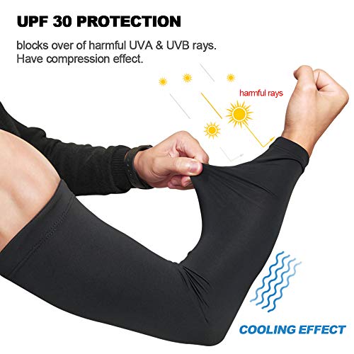 GonHui Arm Sleeves UV Protective Cooling Arm Sleeves for Adult in Outdoor and Indoor Activities (1 Pair) (Black Without Logo, L) - Thumbnail 2
