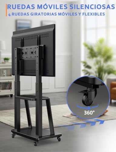 SHTUMEC Soporte de TV Móvil con Ruedas para 50 55 60 65 70 75 Pulgadas,Carrito TV Universal de Suelo con Altura Ajustable,Soporte de Piso VESA 200x200-600x400 mm,Base de Pantalla Móvil 32-80 Pulgadas