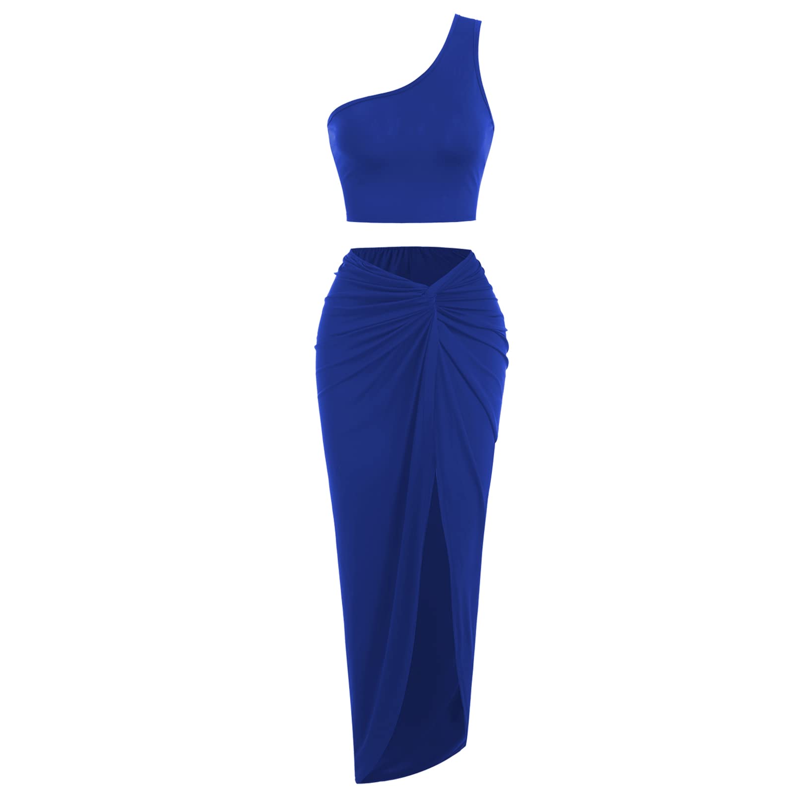 Photo 1 of ZAFUL Women's Casual Sleeveless Summer Two Piece Outfits Crop Top and Side Split Draped Ruched Maxi Skirt Set Solid Suiting