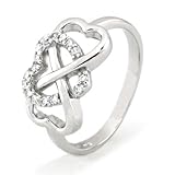 Sz 4 Sterling Silver Cubic Zirconia Infinity & Heart Symbol CZ Wedding Band Ring