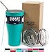 Smart Cooler 30 Oz. Sweat Free Ultra-Tough Double Wall Stainless Steel Tumbler Cup with Leak-proof Heavy Duty Tumbler Lids (Slide Lid & Flip Lid), Straw, & Cleaning Brush - Turquoise