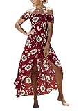 FFLMYUHULIU Women's Summer Boho Off The Shoulder Long Maxi Casual Dresses Split