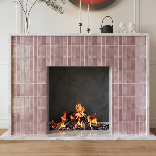 CRE8TIVE Peel and Stick Backsplash Tile Pink Marble Look 12x12 Inch Self-Adhesive Faux Ceramic Wall Tiles Stickers, Heat Resistant Kitchen Tile Backsplash for Wall, Shower, RV Living Room (4-Pack)
