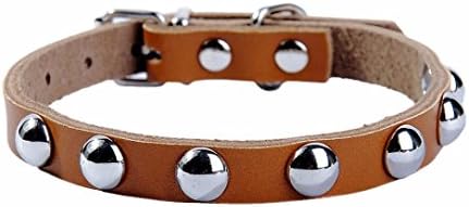 Pet Puppy Dog Collar, HongXander Adjustable Leather Rivet Mushroom Studded Neck Strap (L, Brown)