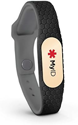 MyID Hive Medical ID- Gold Pod, Sport ID, Child ID, Emergency ID, Diabetes Wristband, (Black S/M)