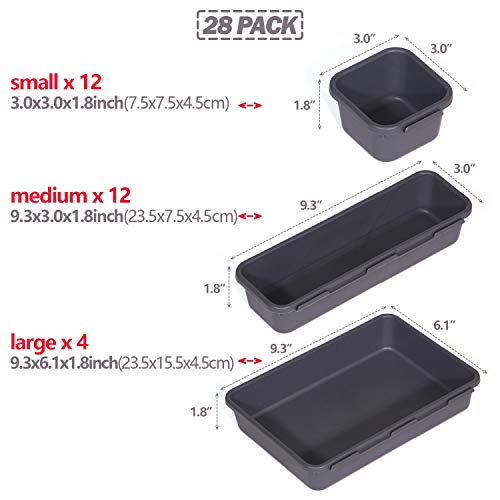 Set of 28 Interlocking Desk Drawer Organizer Tray Dividers Plastic Shallow Narrow Drawers