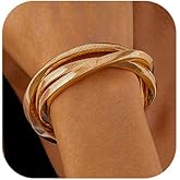 XIAOMOJEW Chunky Gold Bangle Bracelets for Women Trendy Irregular Statement Cuff Bracelets Stack Wide Minimalist 3PCS Bangle Set Jewelry