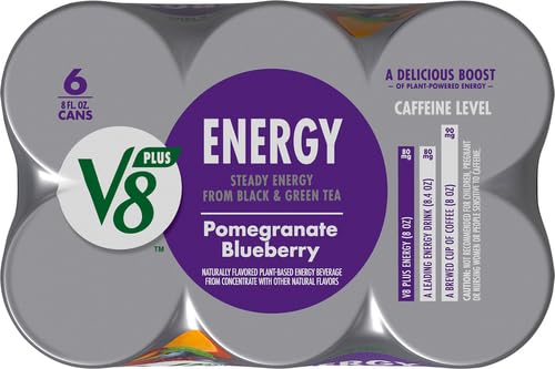 V8 +ENERGY POMEGRANATE BLUEBERRY JUICE ENERGY DRINK, 8 FL OZ CAN (6 PACK)