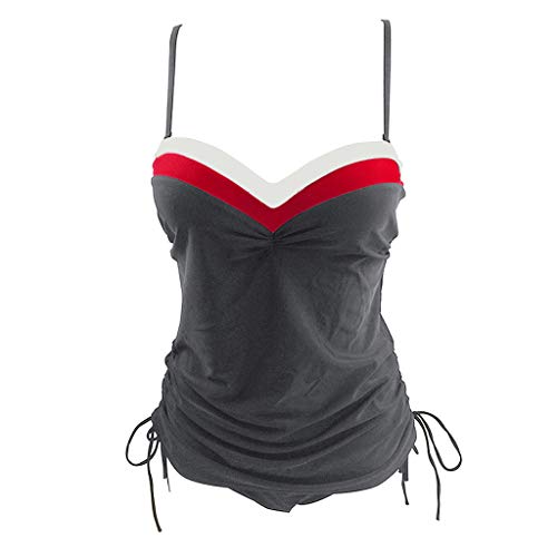 image for TTINAF Women Push up Tankini Swimsuit, Strap Patchwork Slim Padded Tan