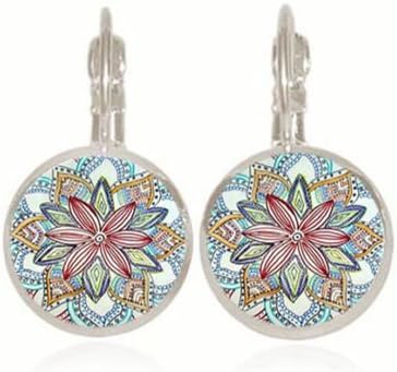 Jaywine2 1 pair Mandala silver Trendy Glass cabochon 18 MM Lever Back Earrings