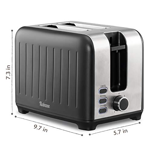 Vintage Toaster Black 850W Retro Toaster 2 Slices Stainless Steel with Bamboo Clips & Crumb