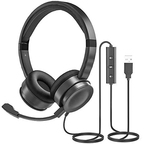 USB Computer Headset with Microphone for Laptop, UHURU PC Wired Headset with Mic Noise Cancelling Lightweight for Skype Zoom Webinbar Home Office Online Class Call Center