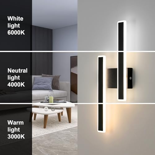 DELIPOP Indoor LED Wall Light, 32 W 4000 LM Modern Black Wall Lamp, 3 Temperature Colours Wall Lamp for Bedroom Living Room Hallway Stairs