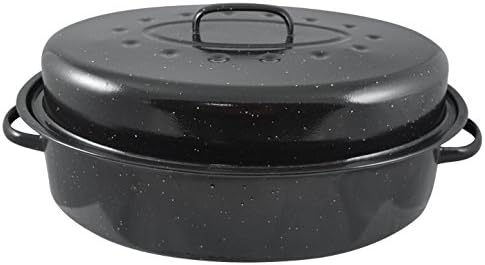 Home Basics Non-Stick Carbon Steel Roaster with Lid And Dual Handles, Black