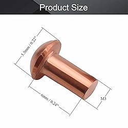 MroMax 100Pcs M3 Round Head Copper Solid Rivets