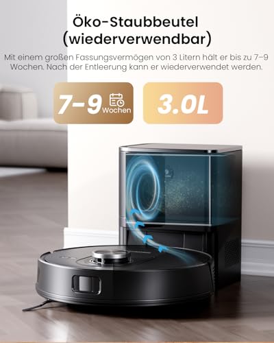 Proscenic Q8 Max Robot Vacuum Cleaner with Wiping Function, 8000 Pa 200 Min Vacuum Cleaner Robot with 3L Dust Bag, LiDAR Navigation with 5 Maps & Line Laser Obstacle Avoidance, Control via App Alexa Siri