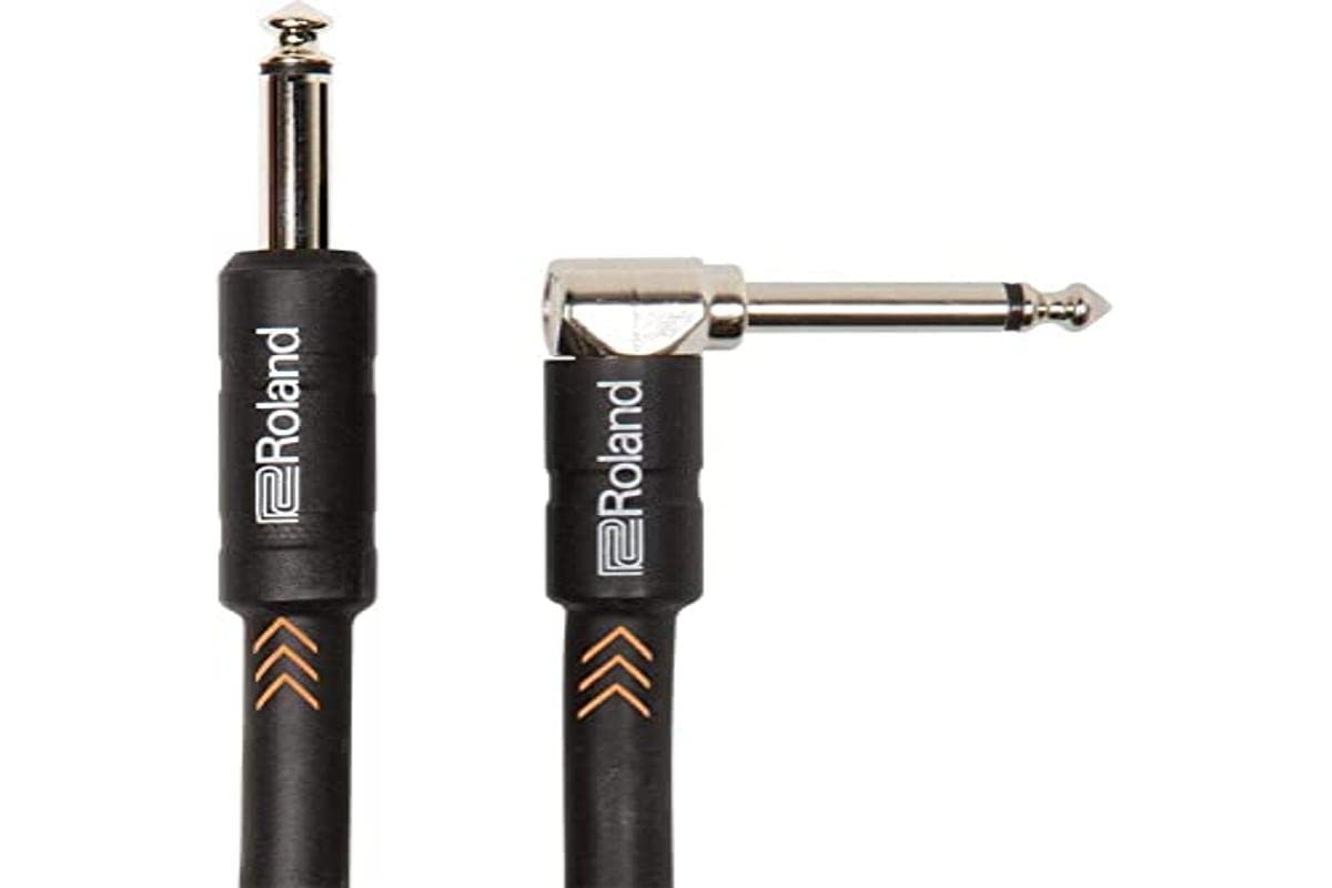 ROLAND Black Series Instrument Cable, Angled/Straight 1/4" Jack - Ric-B20A, Length: 20Ft / 6M