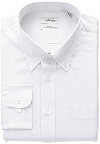 Enro Men's Classic Fit Solid Button Down Collar Dress Shirt, White, 18