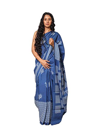 Hand Block Printed Cotton Mulmul Saree with unstitched Blouse (Jaipuri Print)