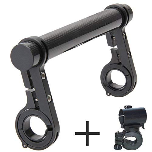PGMJ 7.88"/31.8MM Bicycle Double Handlebar Extensions Bike Mounts Carbon Fiber Bracket with Bicycle Front Light Clamp(Black)
