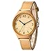 Tamlee Women's Bamboo Wood Quartz Soft Leather Strap Watch