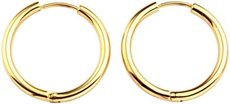 MAYUU Unisex Stainless Steel Gold Cute Small Round Tube Endless Hoop Earrings, Hypoallergenic for Cartilage, Nose, Ears, Tragus,8mm-20mm (1 pair 16mm hoop)