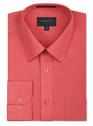 Ward St Men's Regular Fit Dress Shirts, Small, 14-14.5N 32/33S, Coral