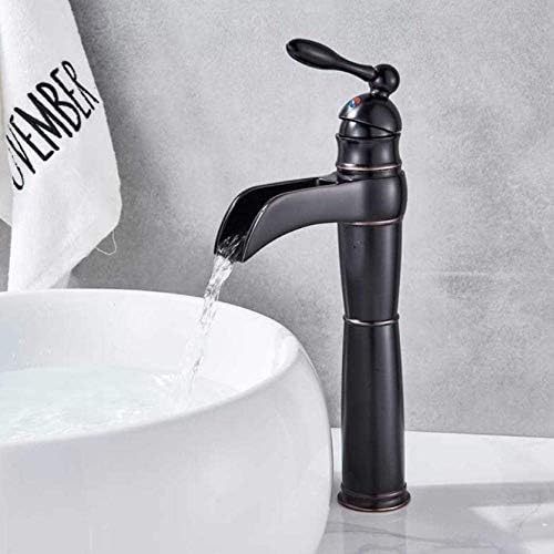 Zxyan 蛇口 立体水栓 アンティーク真鍮流域の蛇口カウンターの滝スパウトの浴室のシンクミキサータップシングルハンドルホットコールドウォーターミキサーブラックをタップすると タップ 驚きの値段 キッチン用 トイレ