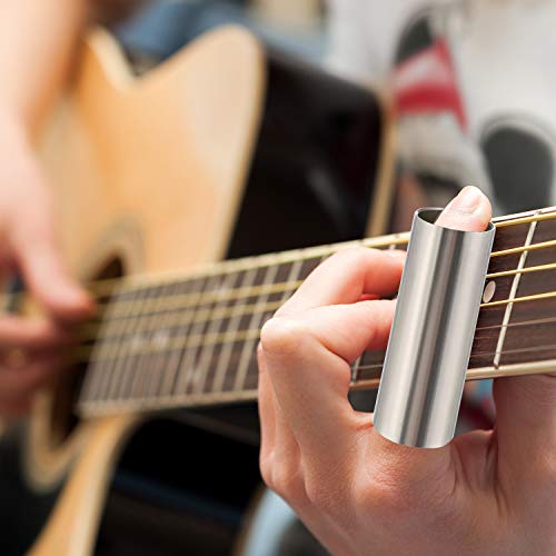 Guitar Slides Set 4 Size Stainless Steel Slide 4 Pcs Celluloid Thumb Finger Picks 10 Pcs Guitar Picks with Box Gift for Guitar Bass Ukulele Banjo Player
