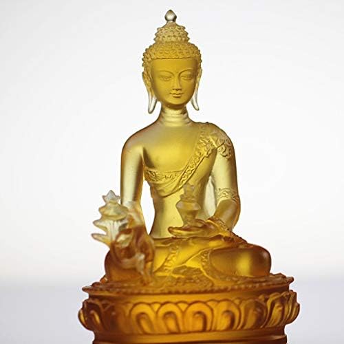 QYJpB Glass Pharmacist Buddha Guangru Home To Worship The Gold Dewaxing And Burning Ancient Glass Buddha Statue (Color : Gelb)