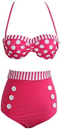 Selene Allure Women's Pinup Rockabilly Vintage High Waist Bikini Swimsuit Swimwear (M/US 4-6, Red)