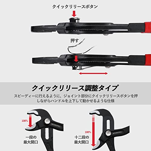 WORKPRO 10-Inch Groove Joint Pliers, Fast Adjust Tongue and Groove Pliers, V-Jaw Water Pump Pliers with Comfort Grip