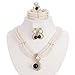 Gold Plated Luxury Crystal and White & Black Simulated-Pearl Beads Chains Necklaces Jewelry Set