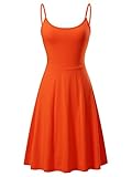 KIRA Women's Sleeveless Adjustable Strappy Flared Midi Skater Dress (Large, Orange)