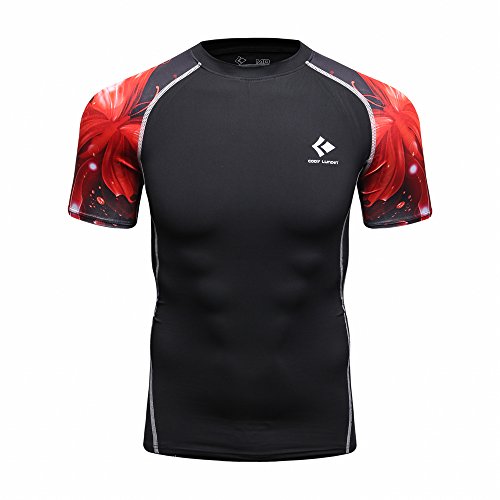 Joyful Sport MT163 Tight Compression Shirt Top Base layer Pattern Short Sleeve For Sports Fashion (L)