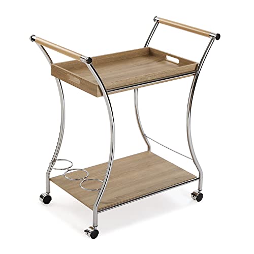 Versa Driana Trolley for Kitchen, Living Room or Dining Room, Modern Serving Trolley, Dimensions (H x L x W): 78.5 x 42 x 68.5 cm, MDF Wood and Metal, Colour: Brown