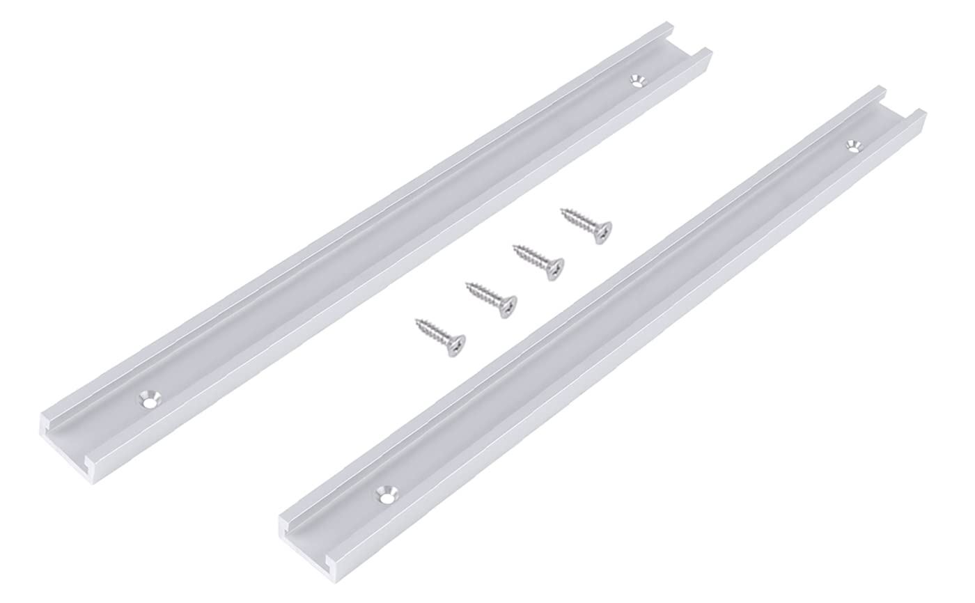 Pack of 2 T Tracks, 300 mm Aluminium Alloy Universal T-Slot Track with Predrilled Mounting Holes, with Self-Taping Screws, Suitable for Building JIgs and Fixtures