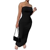 PINSV Women Maxi Strapless Dress Long Wrap Casual Party Club Cocktail Dresses