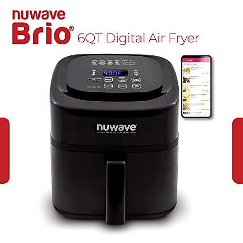 NUWAVE Brio 6Quart Digital Air Fryer (Gourmet/Grill Kit) Easy Controls, 6 Presets, Temperature