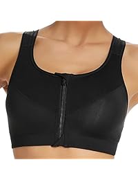 Sujetador deportivo para correr, con cremallera frontal, acolchado de alto impacto, sin cables, cómodo soporte de espalda cruzada