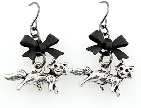 Bow Drop Earrings Silver Fox Ribbon Jewelry