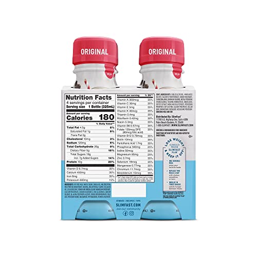 SLIMFAST MEAL REPLACEMENT SHAKE, ORIGINAL CAPPUCCINO DELIGHT, 10G OF READY TO DRINK PROTEIN FOR WEIGHT LOSS, 11 FL. OZ BOTTLE, 4 COUNT (PACKAGING MAY VARY)