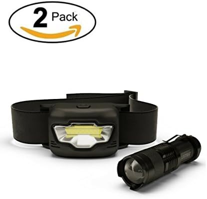 LED Headlamp and Tactical Flashlight, Ultra Bright, 3 Modes White &amp; Red, Zoomable Light, Water Resistant, Best for Camping, Running, Hiking, Ultimate Outdoor Value Pack, Black