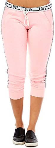 Womens Ladies Love Running Fit Workout Capri Joggers SweatPants IP6477 (S, Neon Pink)