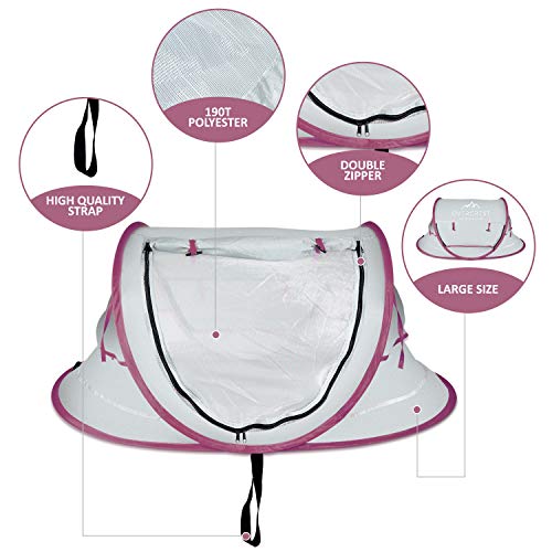 Overcrest Portable Beach Pop up Tent Babies, UPF 50+, Large Sun Shelter Infant Babies, Mosquito Net Sunshade, Lightweight Outdoor Travel Baby Crib Bed (Mauve)