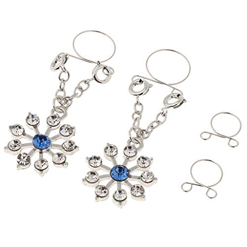 Fityle 2Pcs Non Pierced Nipple Ring Crystal Flower Pendant Rings Women Body Jewelry - Blue