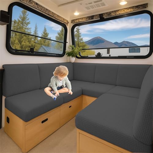 Zgddpza Sitzkissenbezug Für Wohnmobil &Amp; Wohnwagen, Dehnbare Jacquard Husse Mit Gummizug Für Rutschfeste Sitzbank Und Banquette(Dunkelgrau,L 50-65Cm W 20-35Cm)