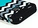 For iPhone 4, 4s, 4G 4th Generation Bastex Heavy Duty Hybrid Case - Black Silicone / Teal & White Chevron Pattern Hard Shell with Anchor & Heart Design