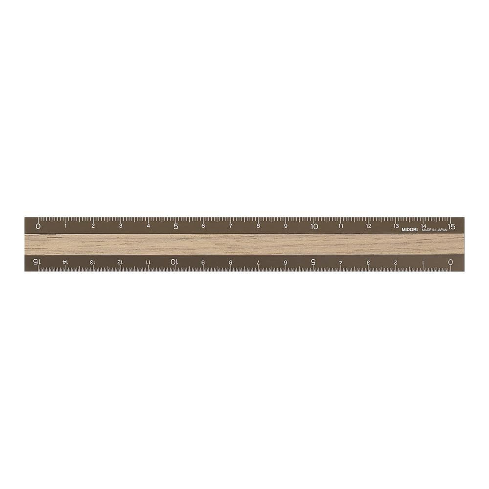 Midori 42280006 Ruler, Aluminum, Wood, 5.9 inches (15 cm), Brown x Brown